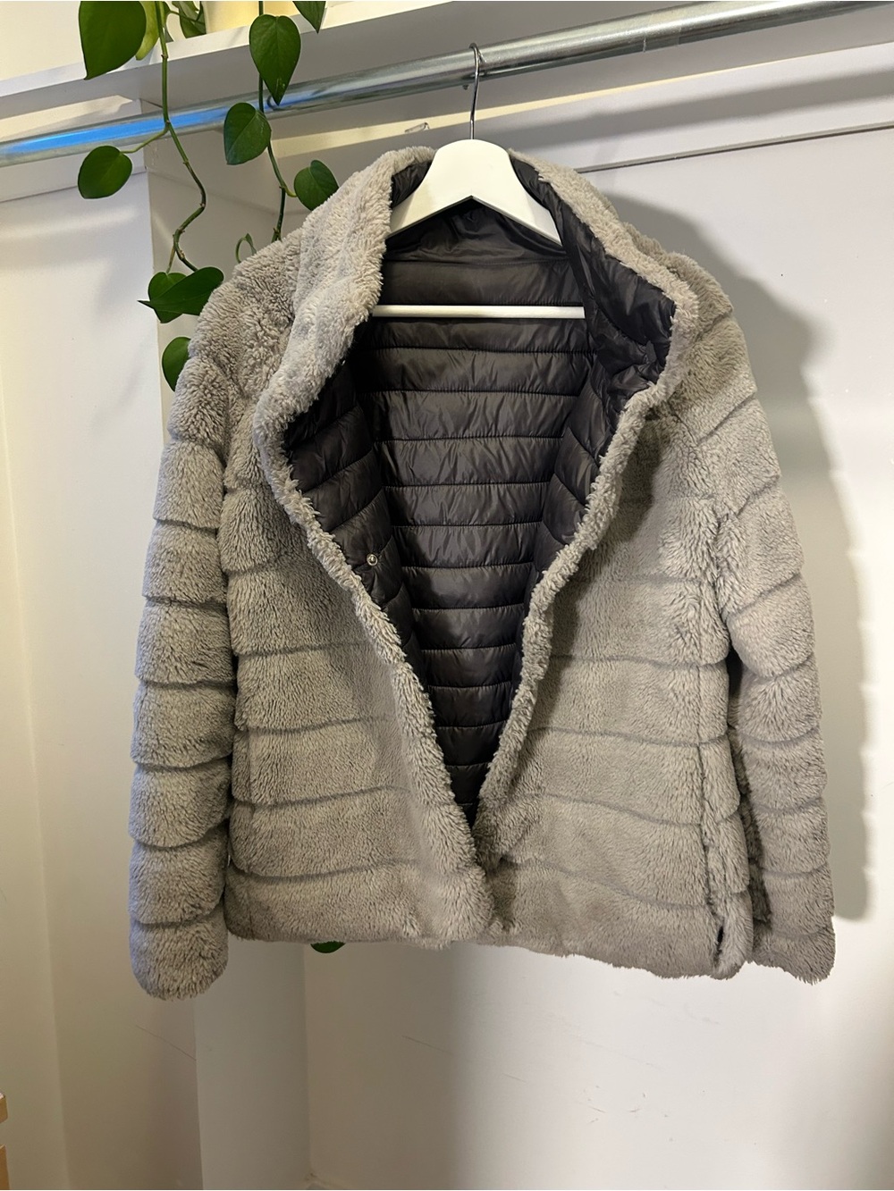 Women's Plush Faux-Fur Jacket Double sided - Gray